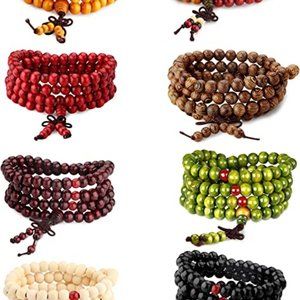 8 Pcs Bead Bracelet For Men Women 108 Mala Beads Bracelets Sandalwood Link Wrist